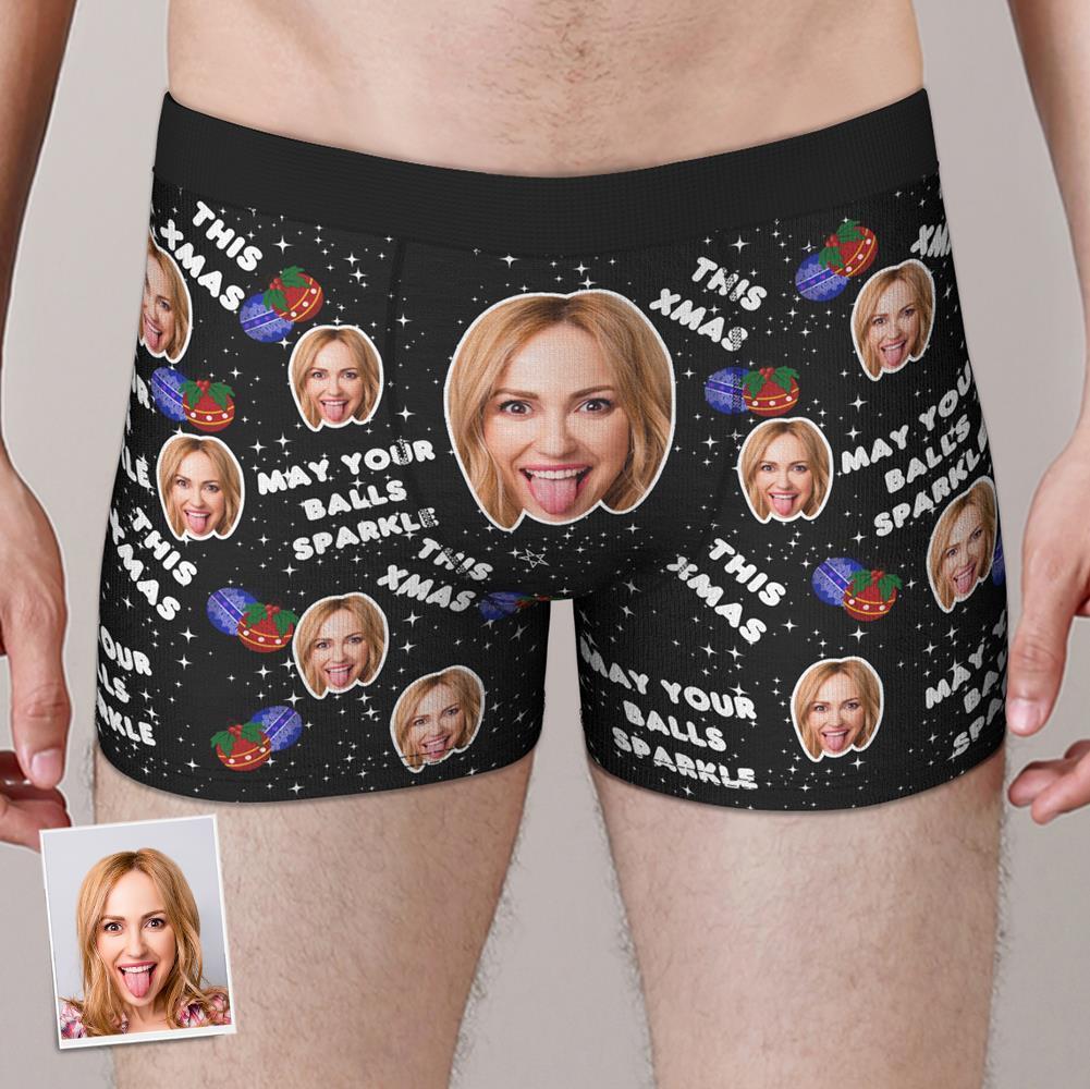 Custom Face Boxers Shorts MAY YOUR BALLS SPARKLE Personalised Photo Underwear Christmas Gift for Men