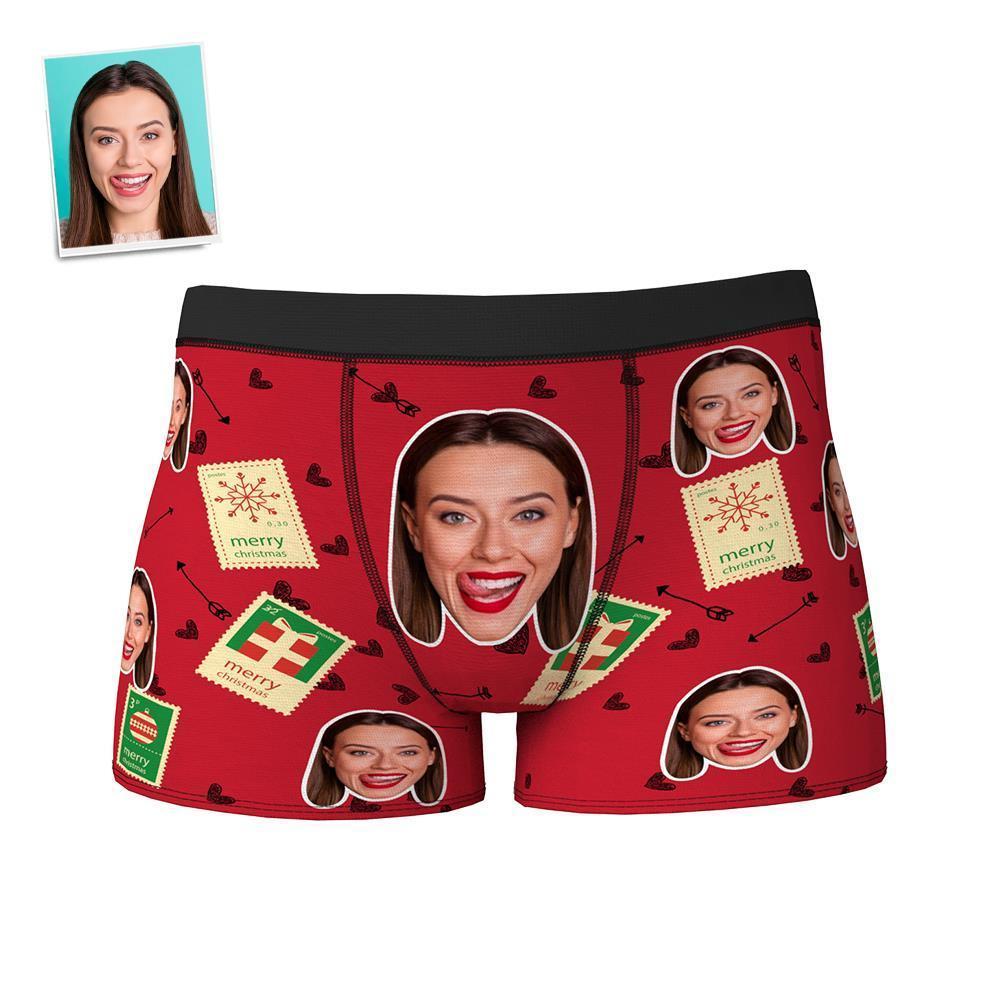Custom Christmas Love Stamps Face Boxers Shorts Personalised Photo Underwear Christmas Gift for Men
