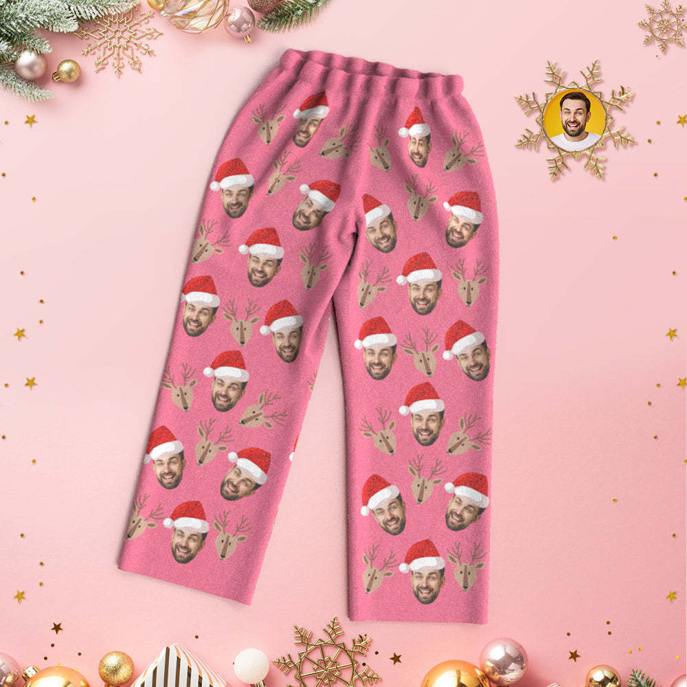 Custom Face Deer Pajamas Personalised Pink Pajamas Women Men Set Christmas Gift - MyFaceUnderwearUK