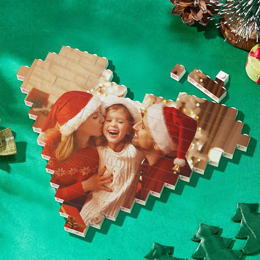 Christmas Gifts Custom Building Brick Personalised Photo Block Heart Shaped - MyFaceUnderwearUK