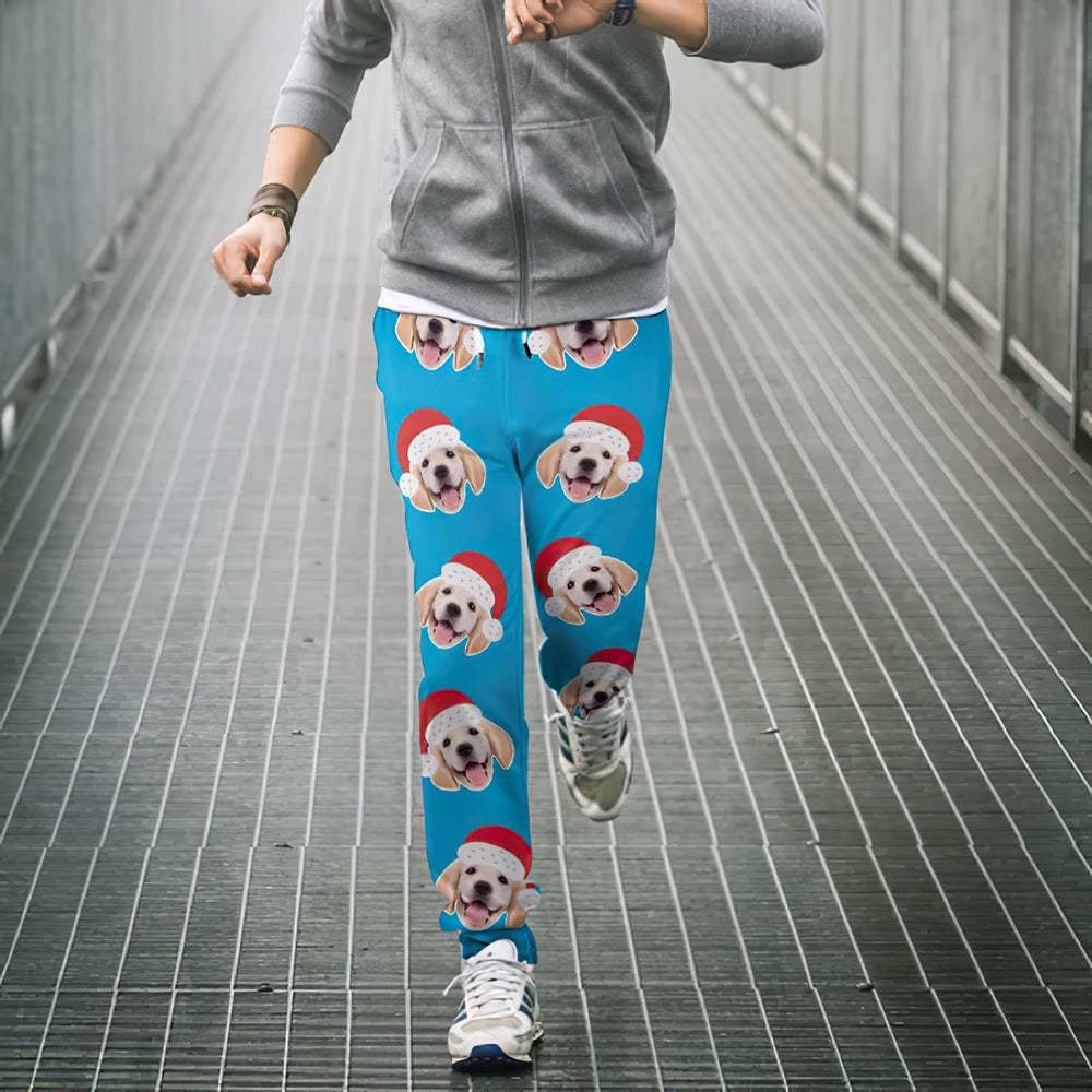 Custom Face Sweatpants Unisex Joggers with Christmas Hat Christmas Gift - MyFaceUnderwearUK