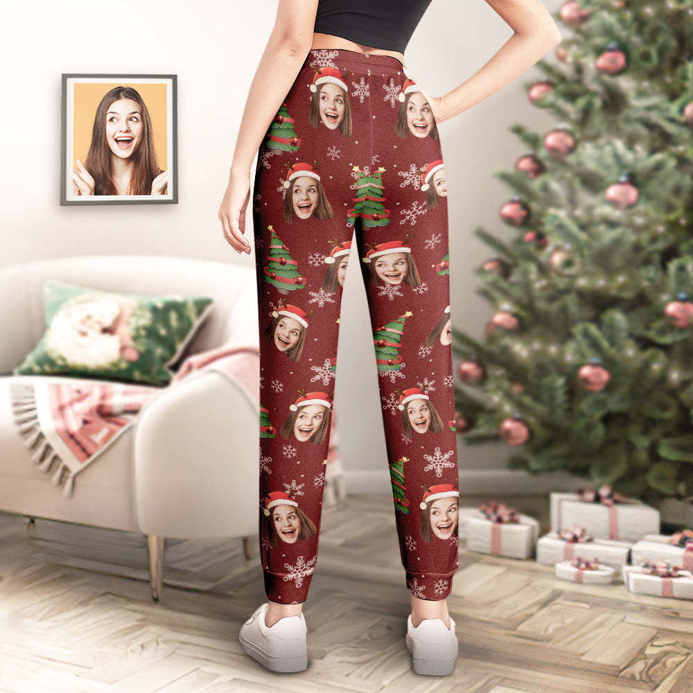 Custom Face Christmas Sweatpants Trousers Red Personalised Unisex Joggers Funny Christmas Gift - MyFaceUnderwearUK