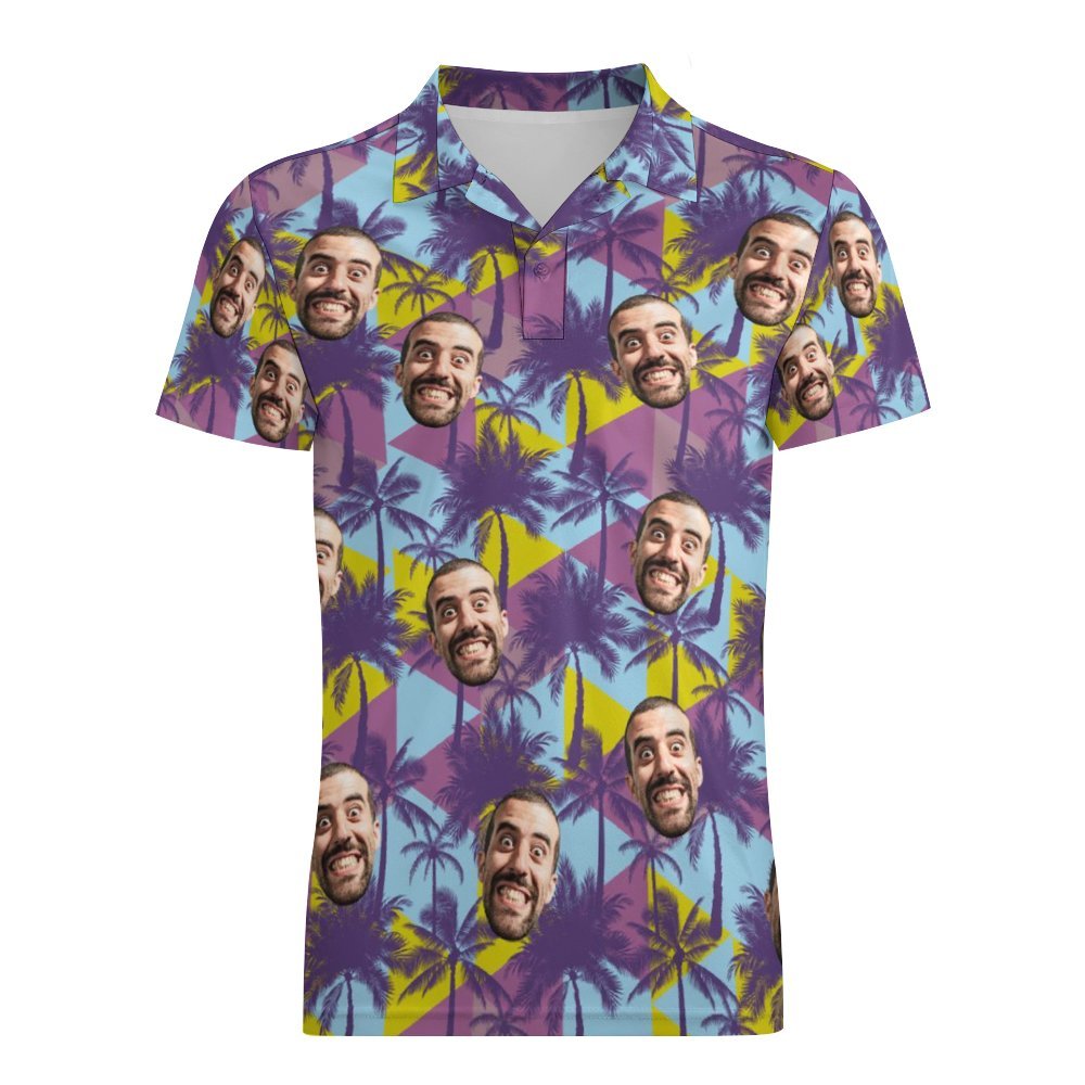 Men's Custom Face Polo Shirt Colorful Coconut Trees Personalised Hawaiian Golf Shirts - MyFaceUnderwearUK