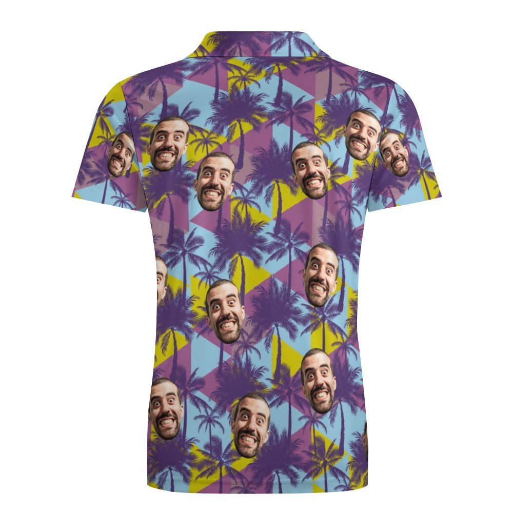 Men's Custom Face Polo Shirt Colorful Coconut Trees Personalised Hawaiian Golf Shirts - MyFaceUnderwearUK
