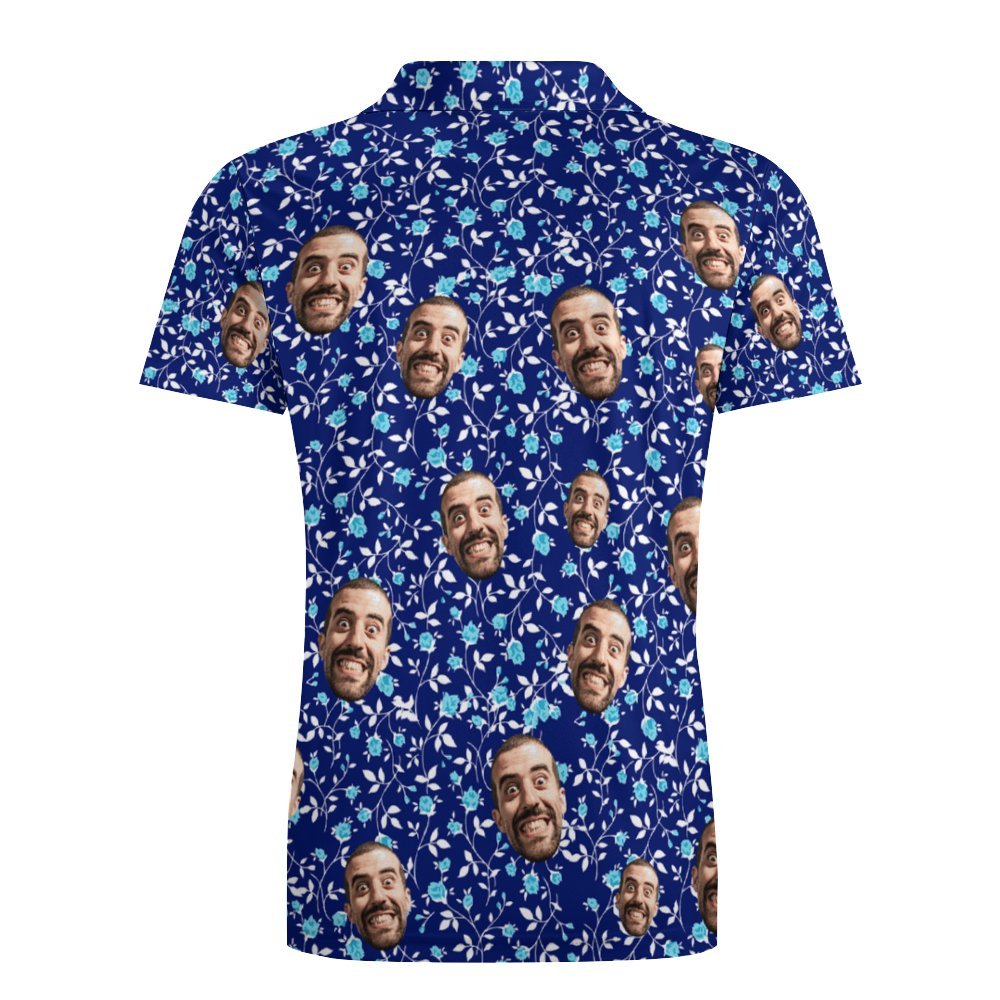 Custom Face Polo Shirt For Men Flower Power Personalised Hawaiian Golf Shirts - MyFaceUnderwearUK