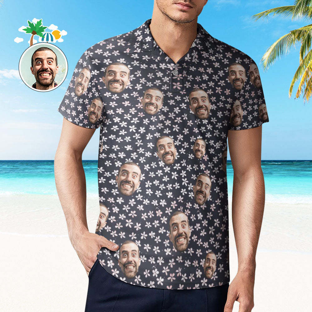 Custom Face Polo Shirt For Men Flowers Style Personalised Hawaiian Golf Shirts - MyFaceUnderwearUK
