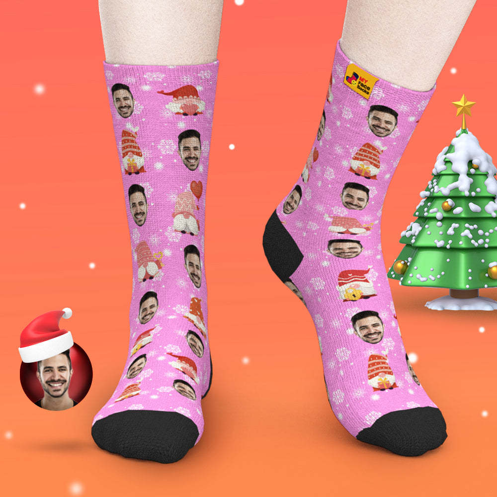 Pink Christmas Custom Face Socks Add Pictures and Name Cute Gift - MyFaceUnderwearUK