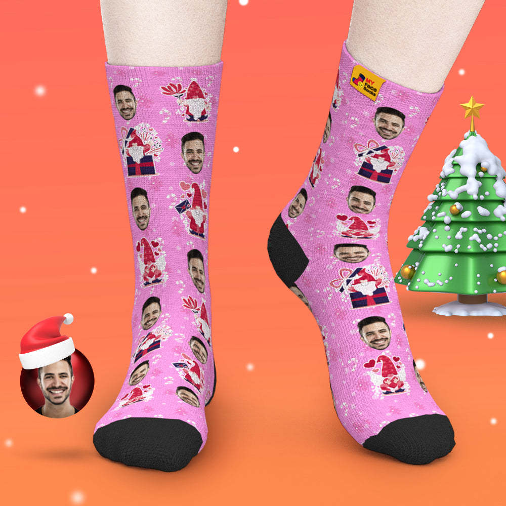 Pink Christmas Custom Face Socks Add Pictures and Name - MyFaceUnderwearUK