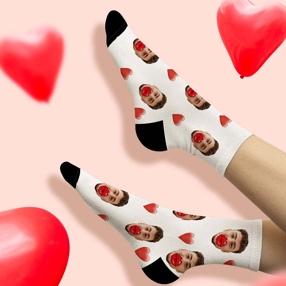Custom Face Socks AR View Heart and Red Lips Socks Valentine's Day Gift - MyFaceUnderwearUK