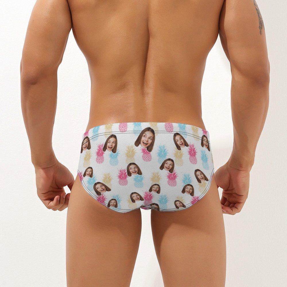 Custom Face Men's Swimming Trunks Personalised Colorful Small Pineapple Triangle Swim Briefs - MyFaceUnderwearUK