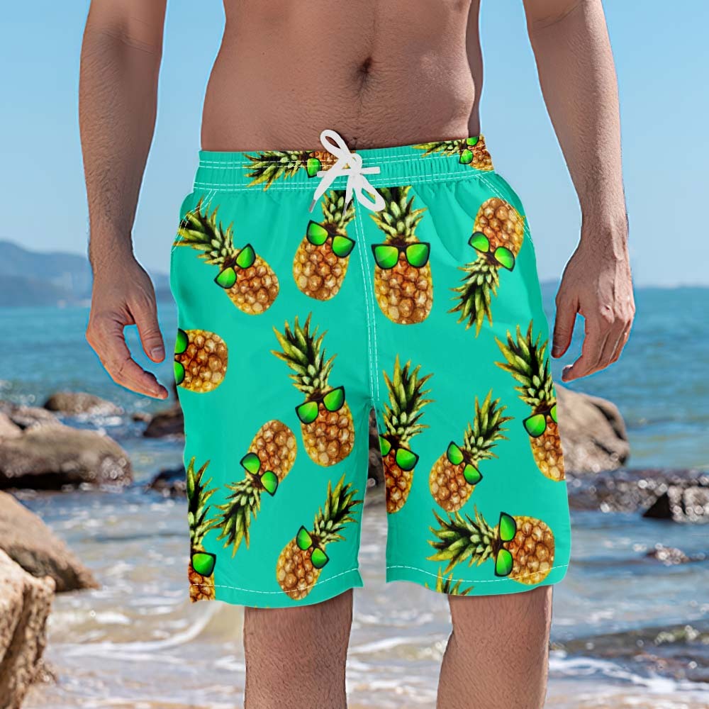 Pineapple With Sunglass Summer Men's Beach Shorts Swim Trunks - MyFaceUnderwearUK