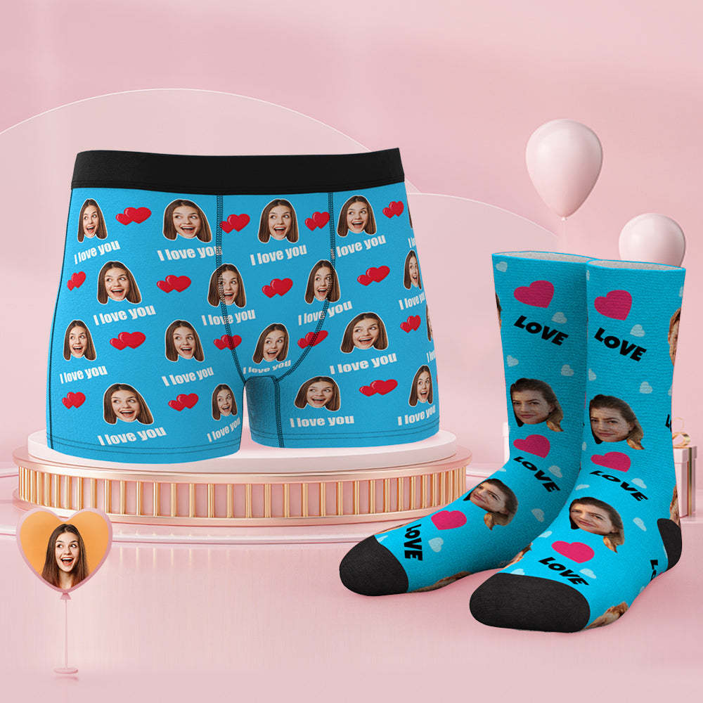 Custom Face Boxer Shorts And Socks Set Love - MyFaceUnderwearUK