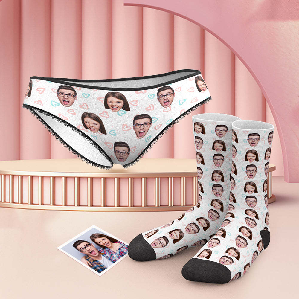 Custom Face Colorful Panties And Socks Set - Heart - MyFaceUnderwearUK
