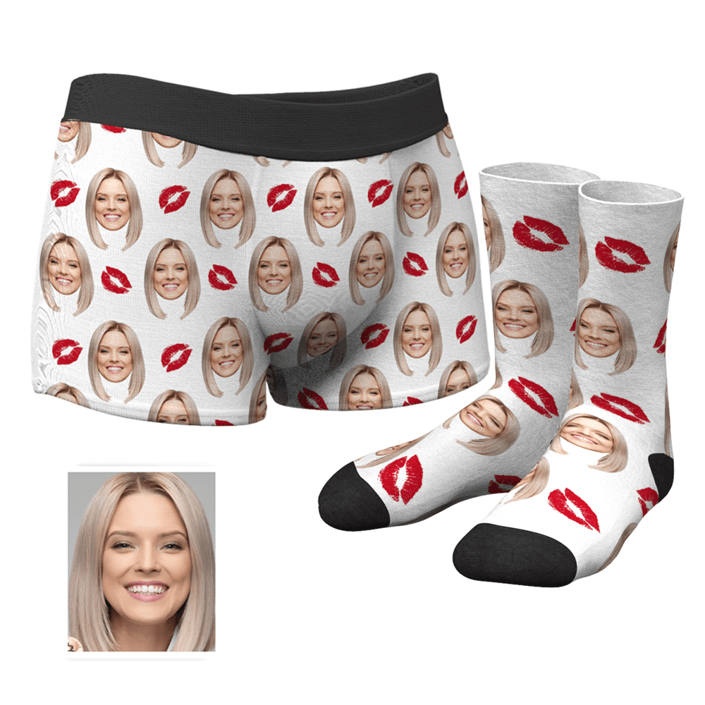 Kiss Couple Men's Custom Face Boxer Shorts And Crew Socks Set - MyFaceUnderwearUK