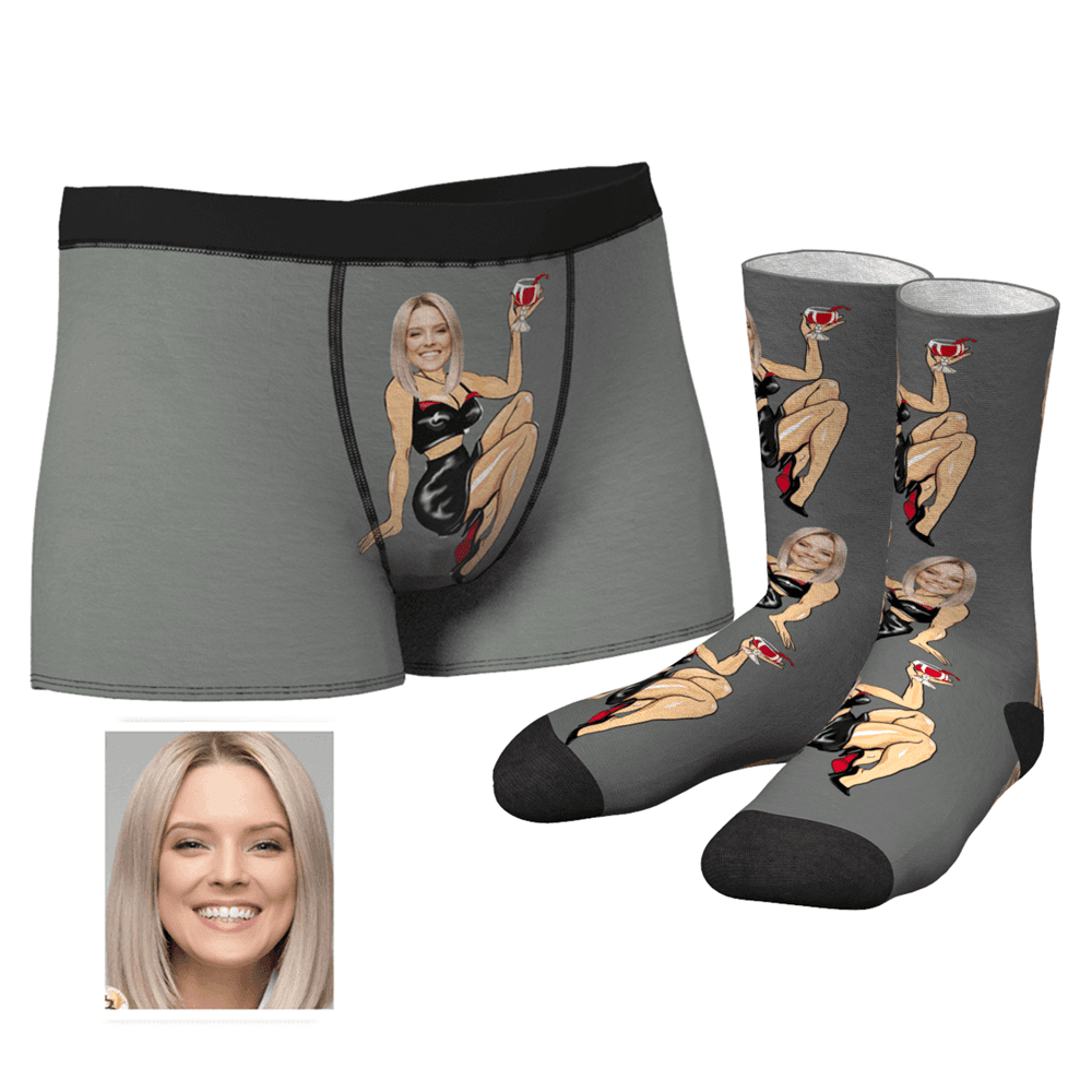 Christmas Gifts Men's Custom Face on Sexy Girl Body Boxers And Crew Socks Set - MyFaceUnderwearUK