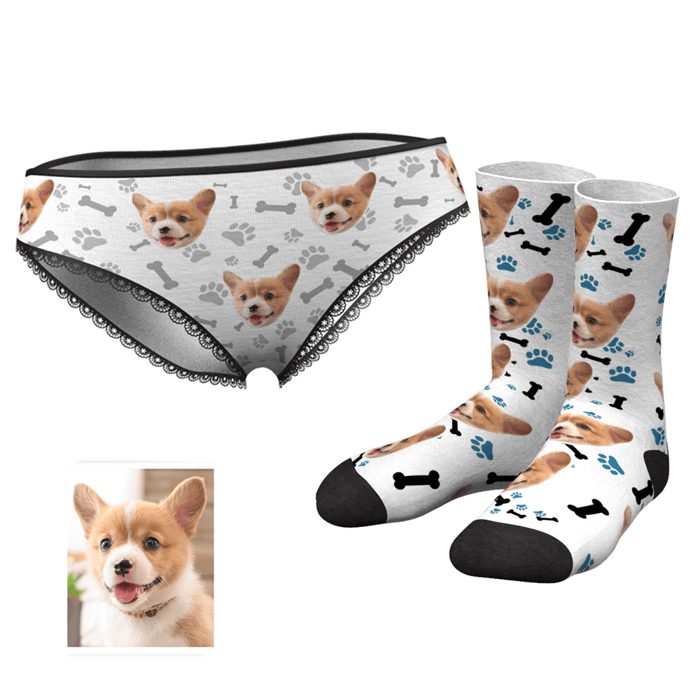 Custom Face Womens Panties-Dog Claw And Crew Socks Set - MyFaceUnderwearUK