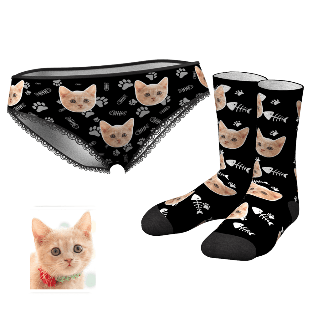 Custom Face Womens Panties-Cat Claw And Crew Socks Set - MyFaceUnderwearUK