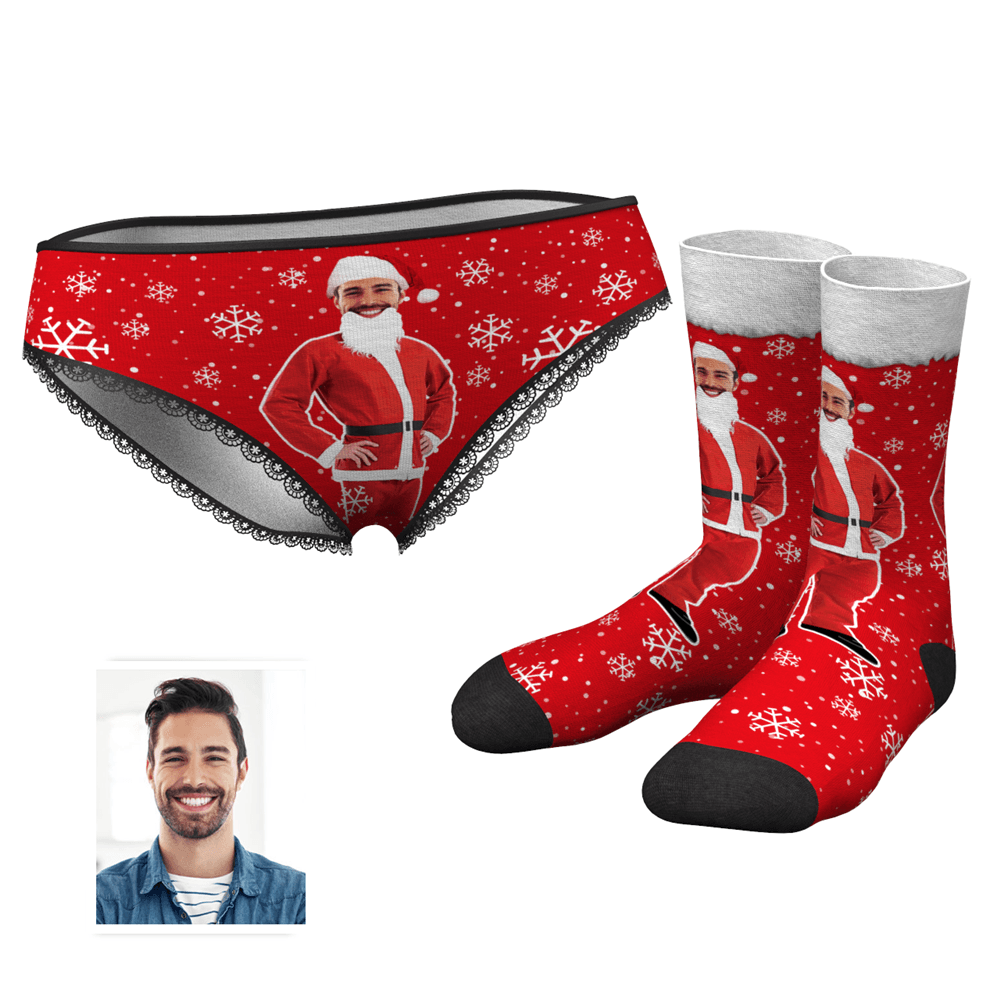 Women's Christmas Face on Body Panties And Crew Socks Set - MyFaceUnderwearUK