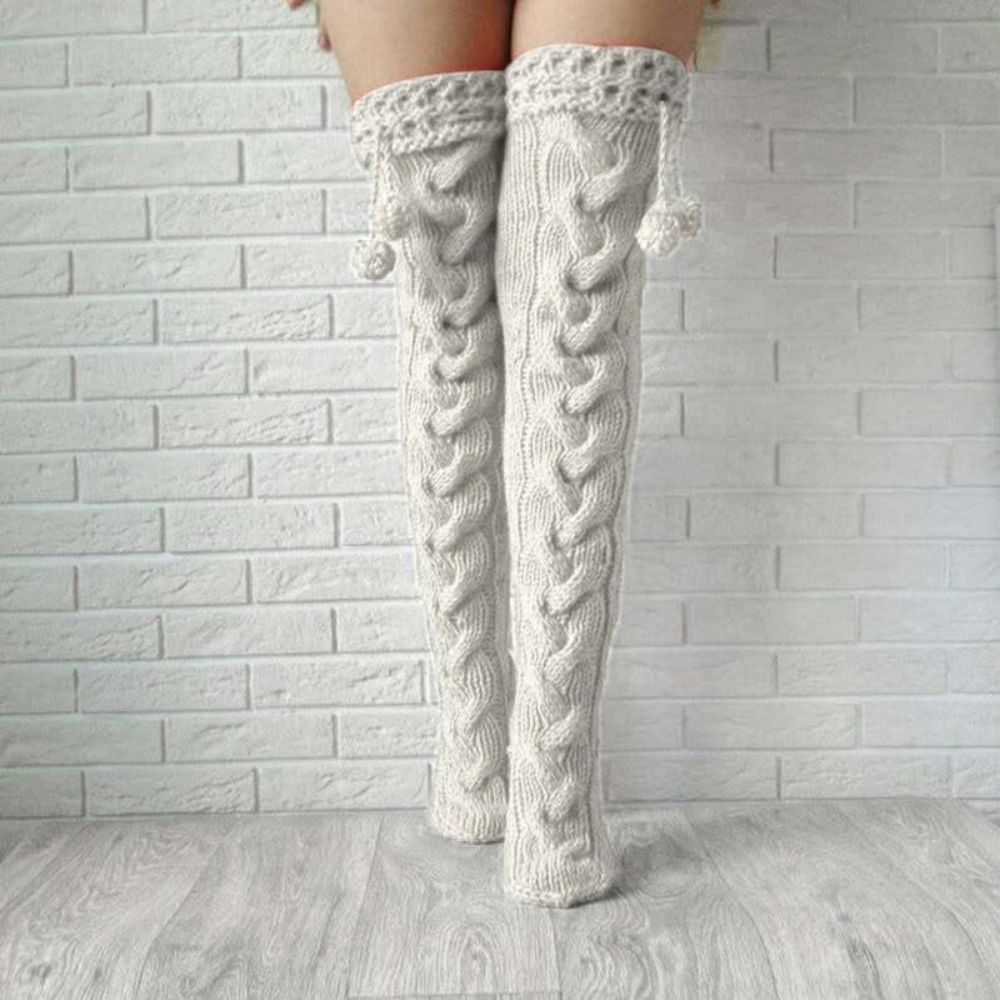 Knitted Garter Hair Ball Over The Knee Long Stockings Pile Pile Wool Socks Women - MyFaceUnderwearUK