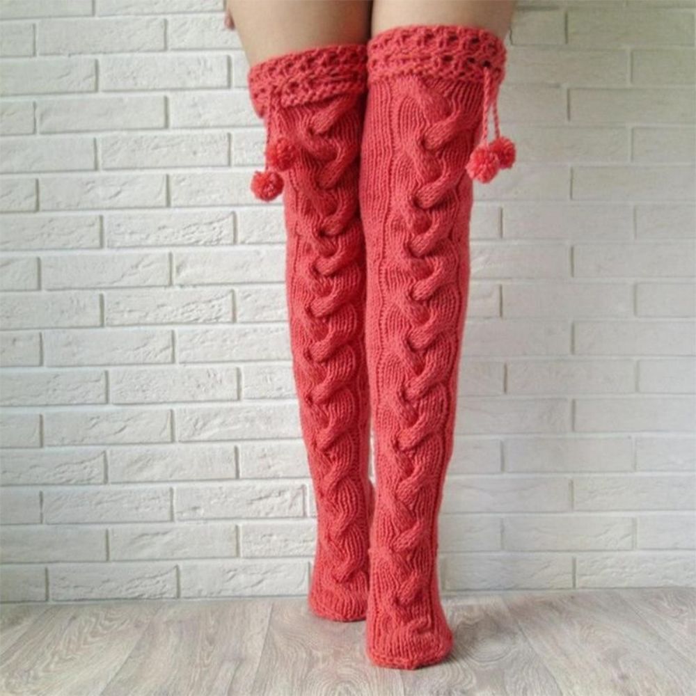 Knitted Garter Hair Ball Over The Knee Long Stockings Pile Pile Wool Socks Women - MyFaceUnderwearUK