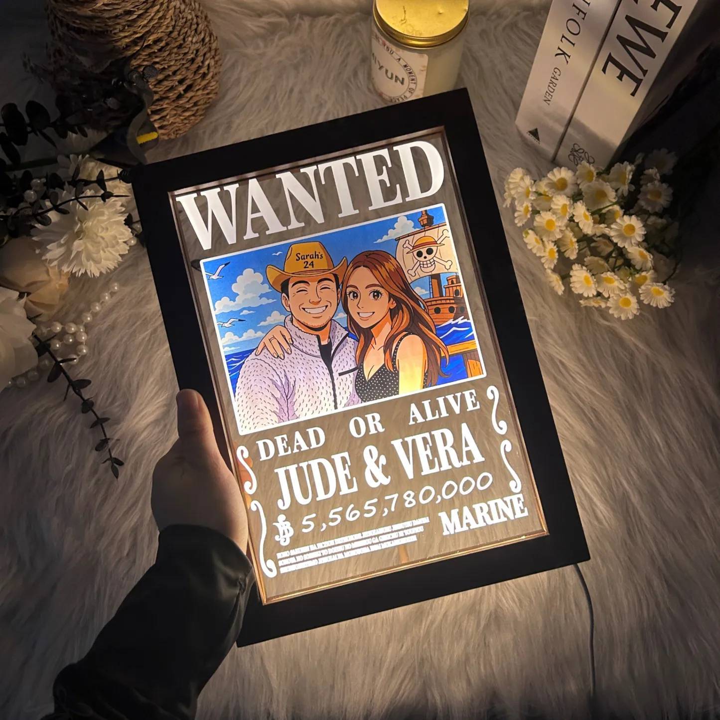 Personalized Anime Wanted Couple Portrait Led Light Frame
