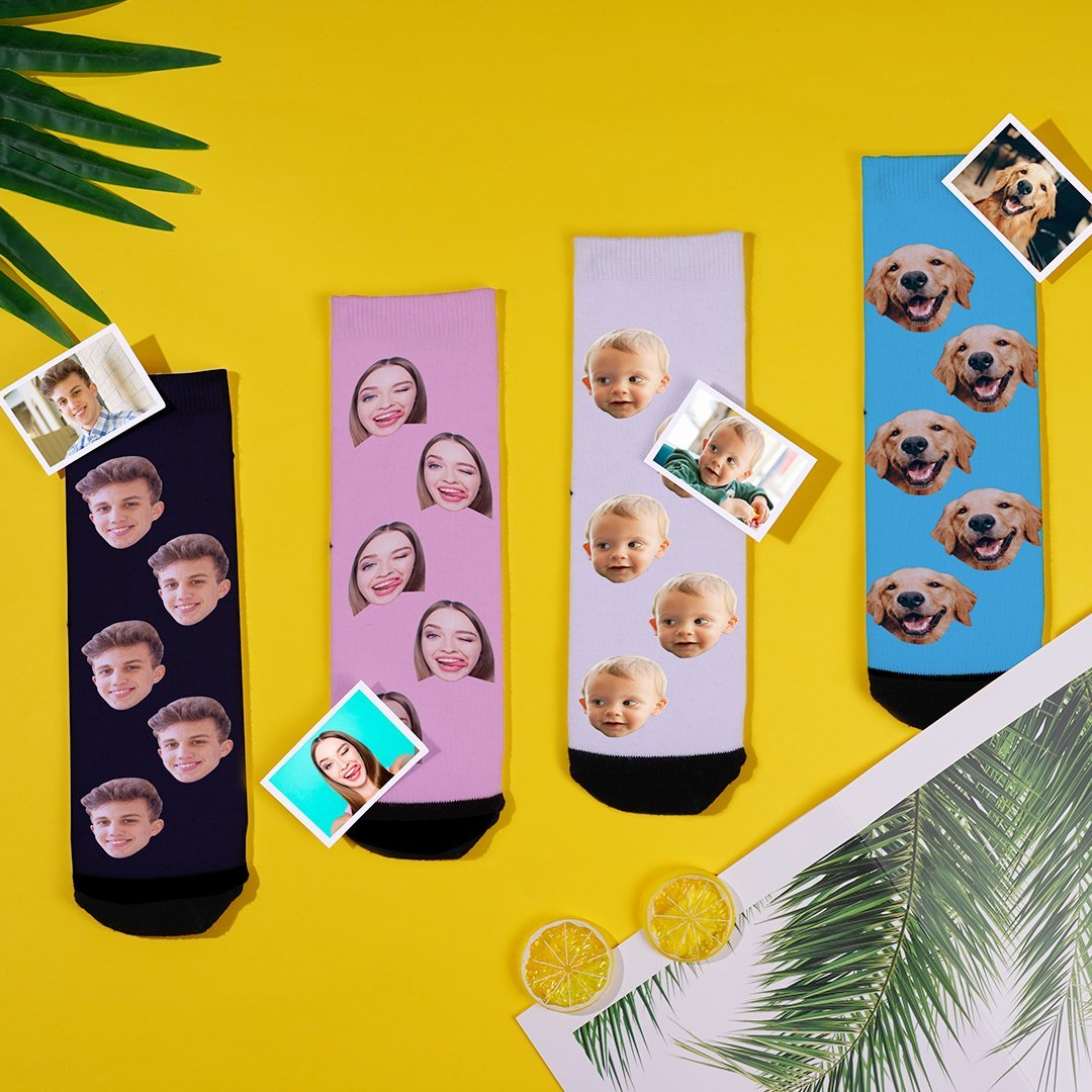 Custom Face Socks Short Socks, Colorful Photo Socks Summer Socks - MyPhotoBoxer