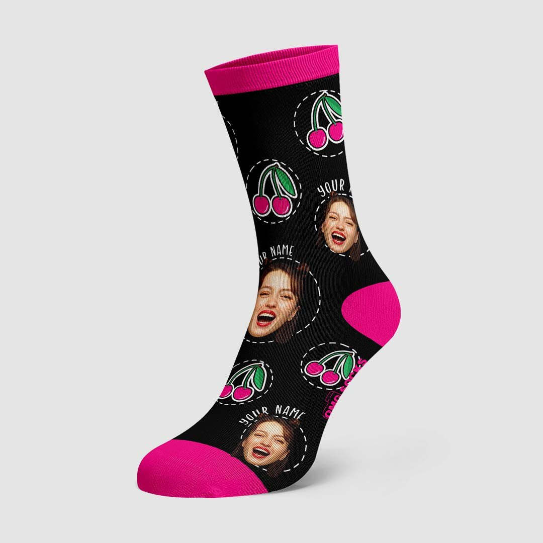 Color Cherry Photo Name Socks - MyPhotoBoxer