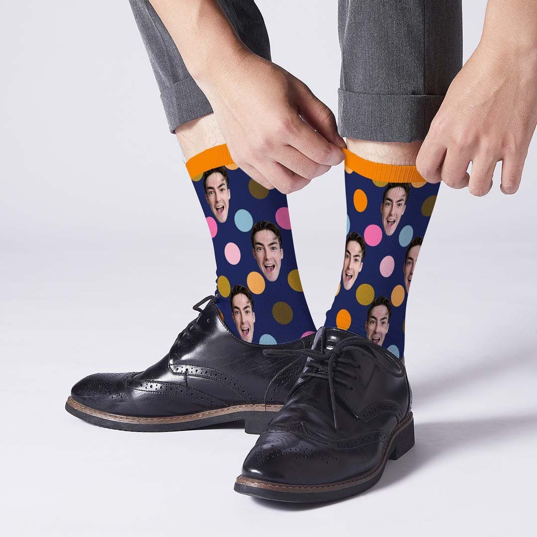 Custom Socks Personalized Face On Dots Socks - MyPhotoBoxer