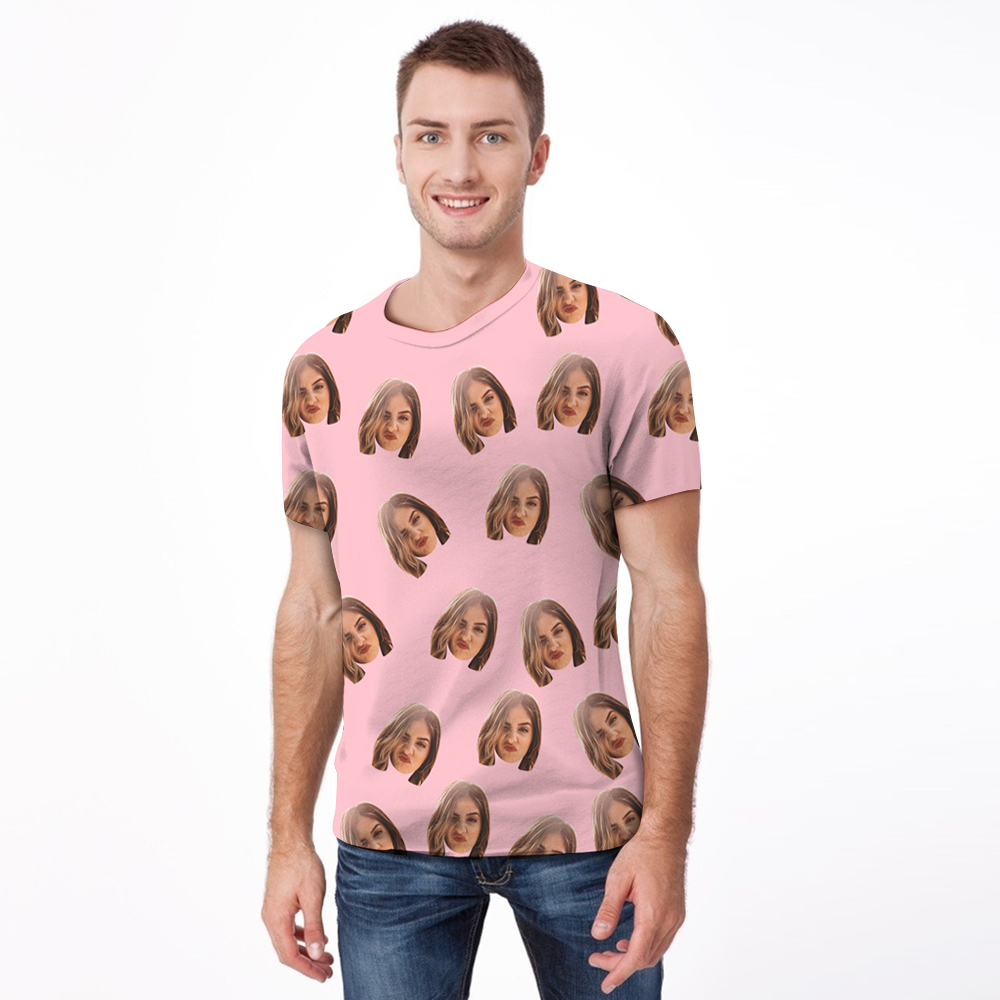 Valentine's Day Custom My Face All Over Print Tee Personalized Face Shirt Men's T-shirt - MyPhotoBoxer
