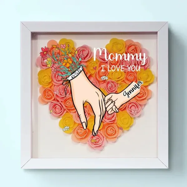 Family Love Blooms Forever – Personalised Mom & Grandma Flower Shadow Box with Names - Bestchristmasgifts