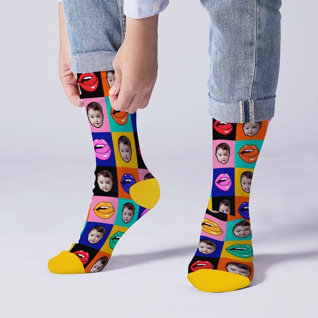 Fun Lips Funky Face Socks - MyPhotoBoxer