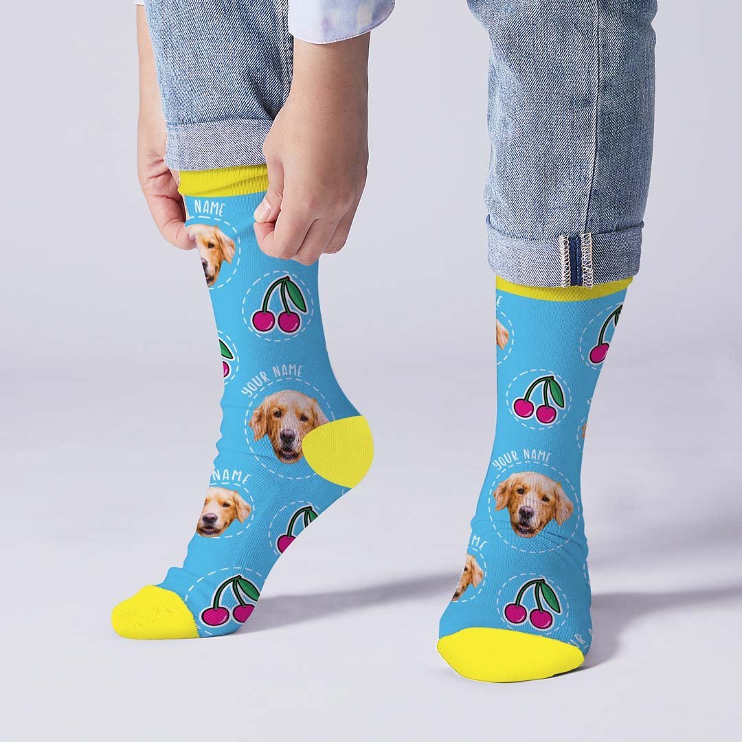 Color Cherry Photo Name Socks - MyPhotoBoxer