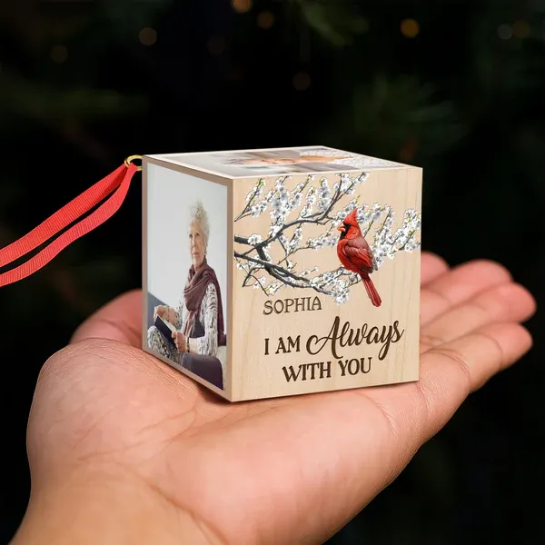 Custom Photo We're Always With You Memorial Cube Ornament For Christmas