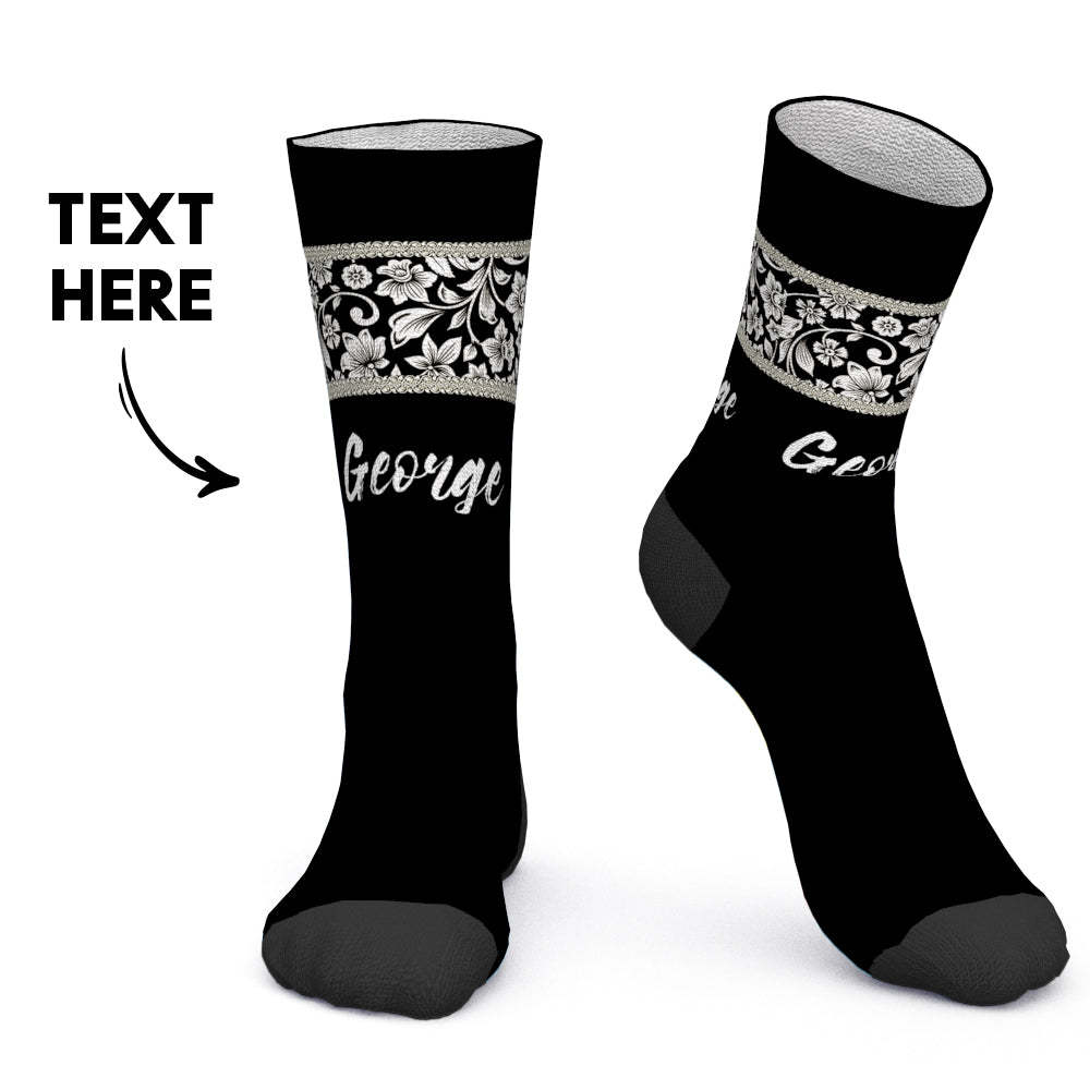 Custom Socks Personalized Socks with Text White flowers - MyPhotoBoxer