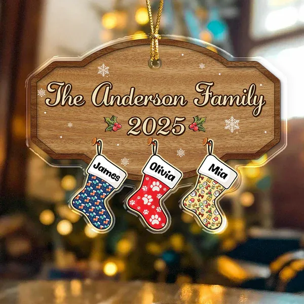 Personalized Family Christmas Ornament 2025 Custom Name Stocking Design, Wooden Family Name Plaque, Holiday Keepsake Gift