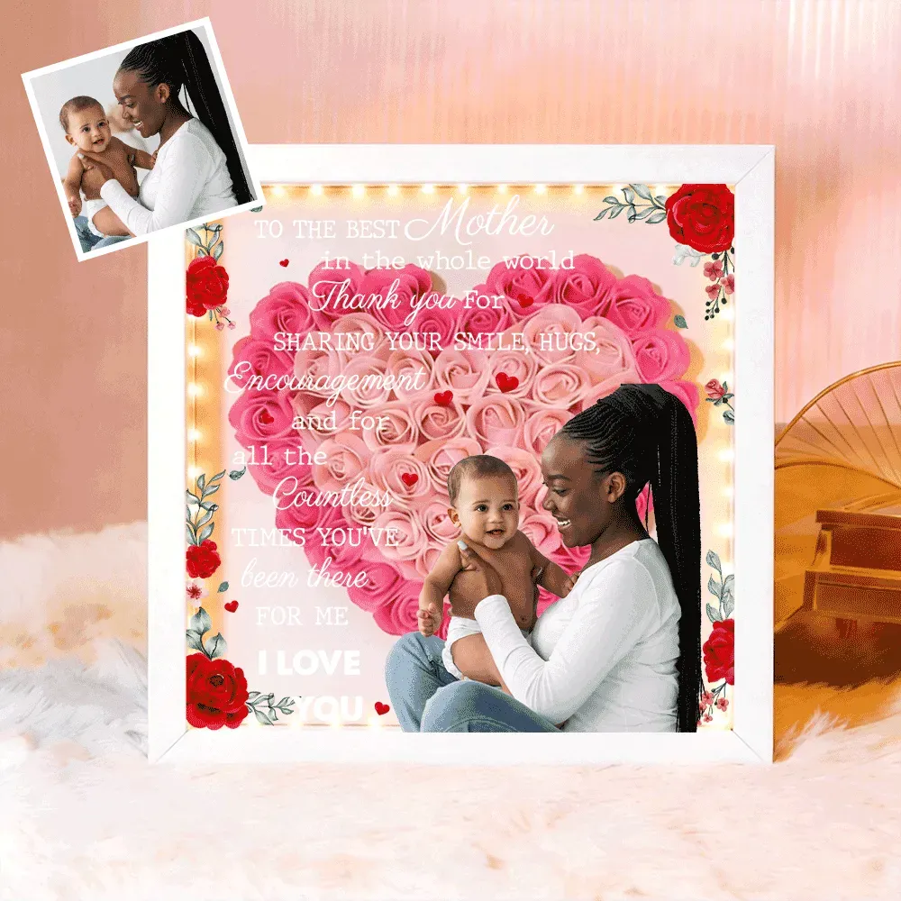 Personalized Flower Shadow Box with Light, Custom Photo & Name Gift For Mom, Gift For Mother's Day - MyPhotoBoxer