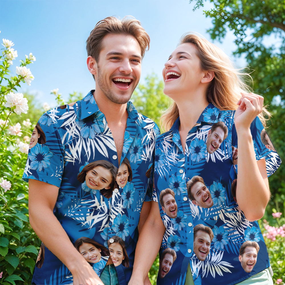 Custom Hawaiian Shirt For Couple Tropical Button-down Shirt Valentine's Day Gift - MyPhotoBoxer