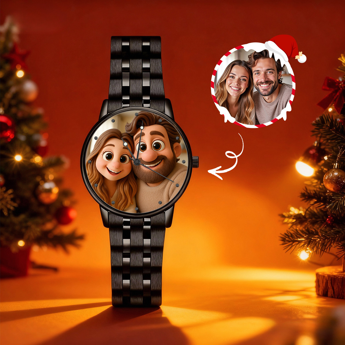 Custom Pixar-Style Plush Portrait Watch|Personalized Cartoon Photo Watch|Unique Gift for Family, Couple, Friend - MyPhotoBoxer