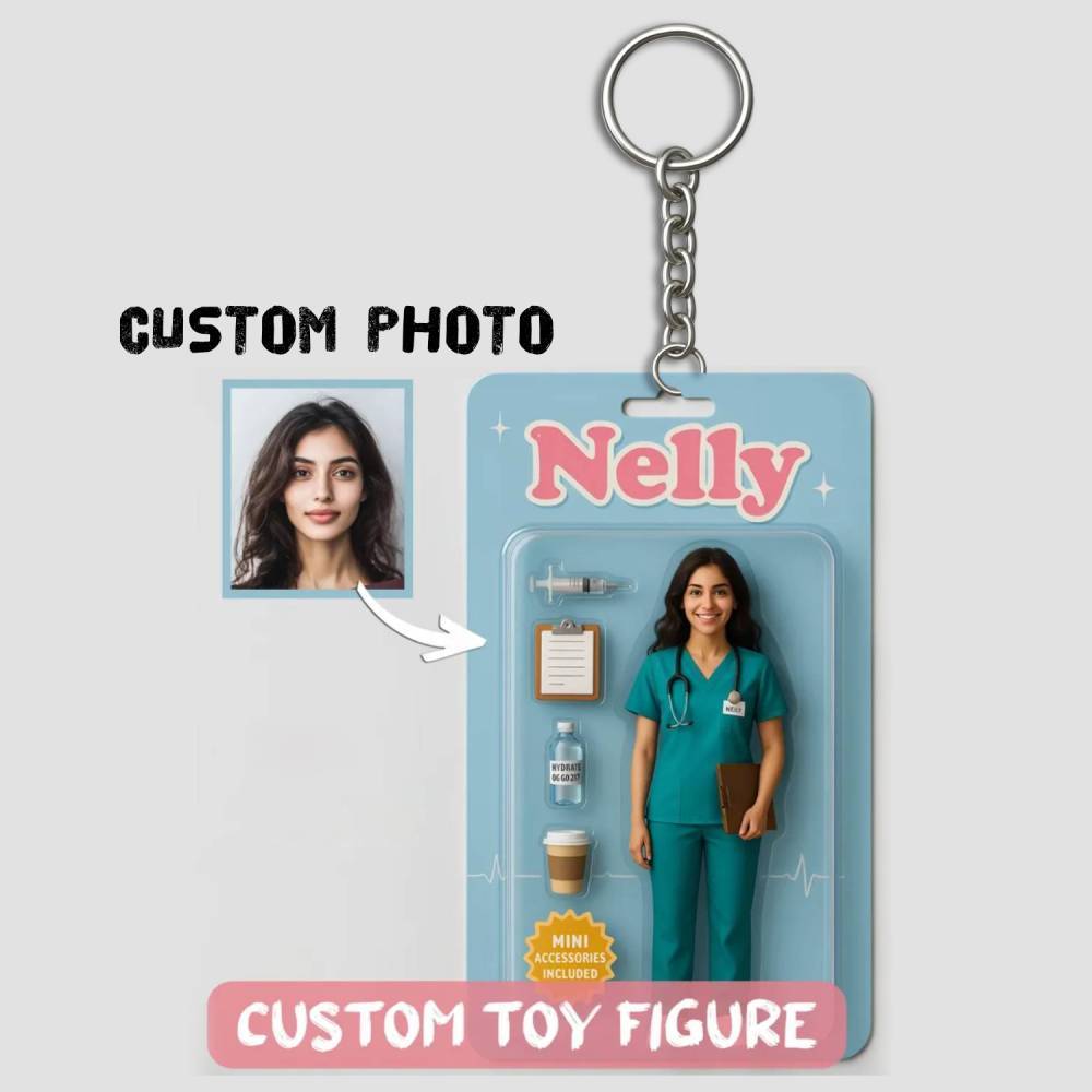 3D Effect Action Figure Pack Packaging Toy Box Style Art Gift Personalized Acrylic Keychain - MyPhotoBoxer