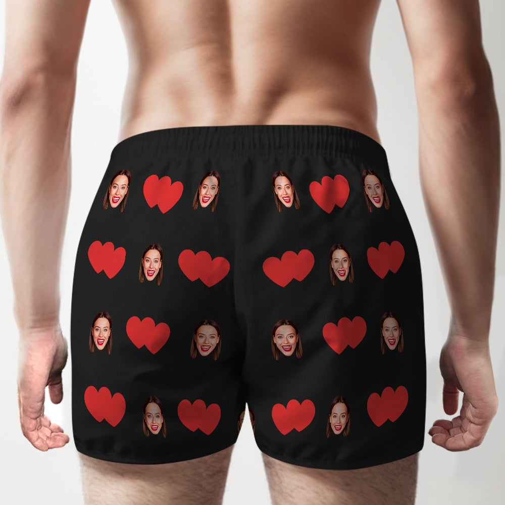 Custom Face Multicolor Boxer Shorts Red Heart Personalized Photo Underwear Gift for Him