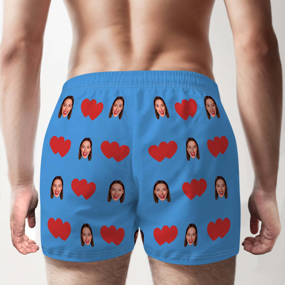Custom Face Multicolor Boxer Shorts Red Heart Personalized Photo Underwear Gift for Him - MyPhotoBoxer