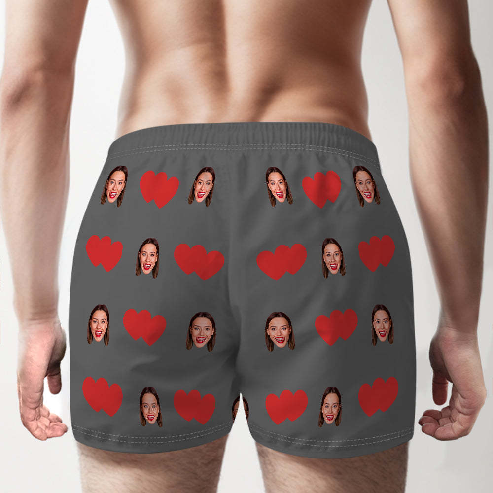 Custom Face Multicolor Boxer Shorts Red Heart Personalized Photo Underwear Gift for Him - MyPhotoBoxer