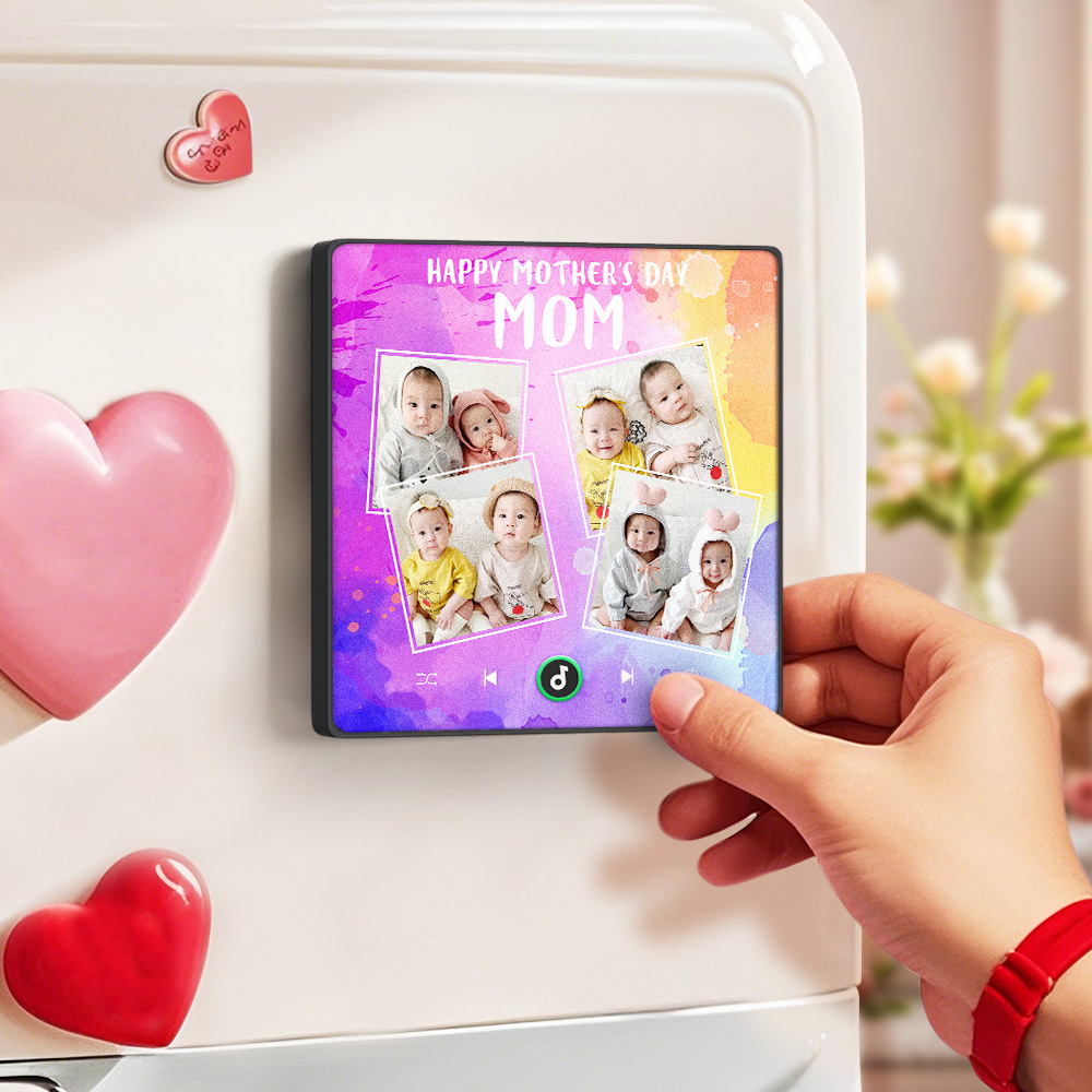 Custom Music Fridge Magnets That Plays Music with 4 Photos Mother's Day Gifts for Mum - MyPhotoBoxer