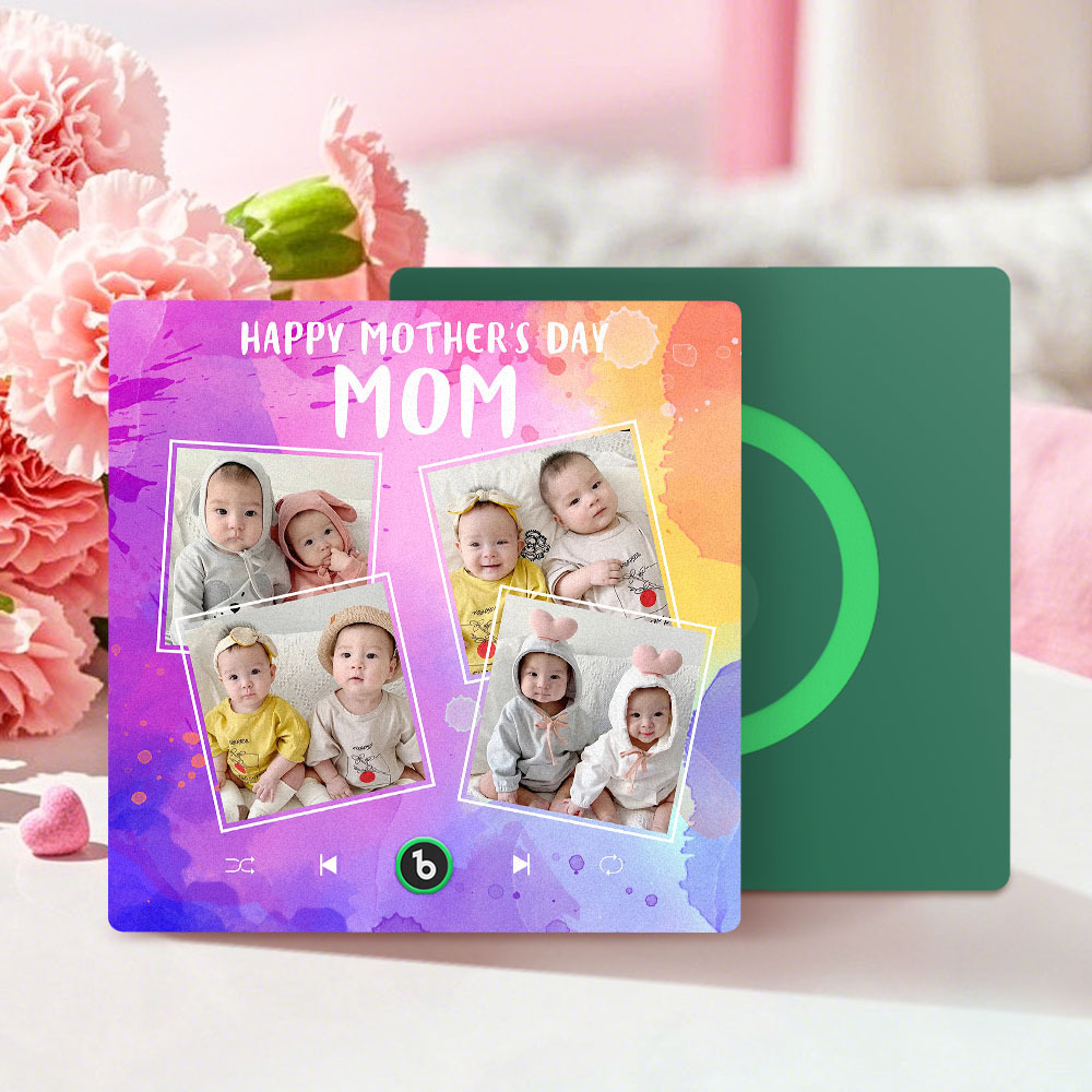 Custom Music Fridge Magnets That Plays Music with 4 Photos Mother's Day Gifts for Mum - MyPhotoBoxer