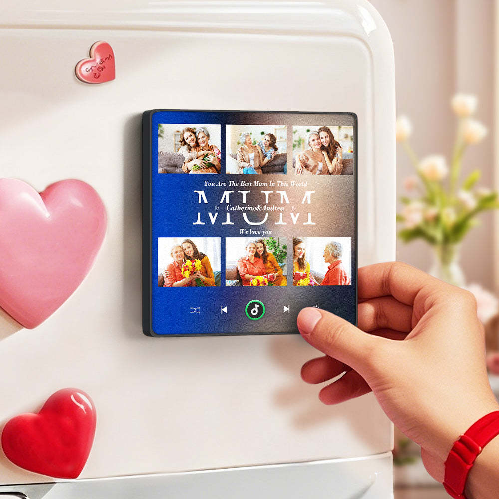 Personalised Fridge Magnets That Plays Music with 6 Photos Mother's Day Gifts for Mum - MyPhotoBoxer