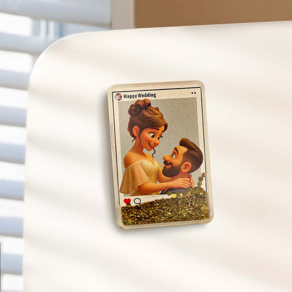 Custom Cartoon Style Art Gift Personalized Flowing Sand Acrylic Fridge Magnets Couple's Gifts Wedding Gifts - MyPhotoBoxerUk