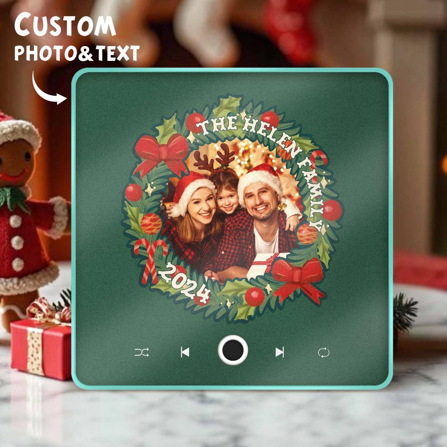 Personalized Christmas Wreath Family Photo Music Fridge Magnet Custom Music Magnets Can Play Songs Christmas Gifts - MyCameraRollKeychain