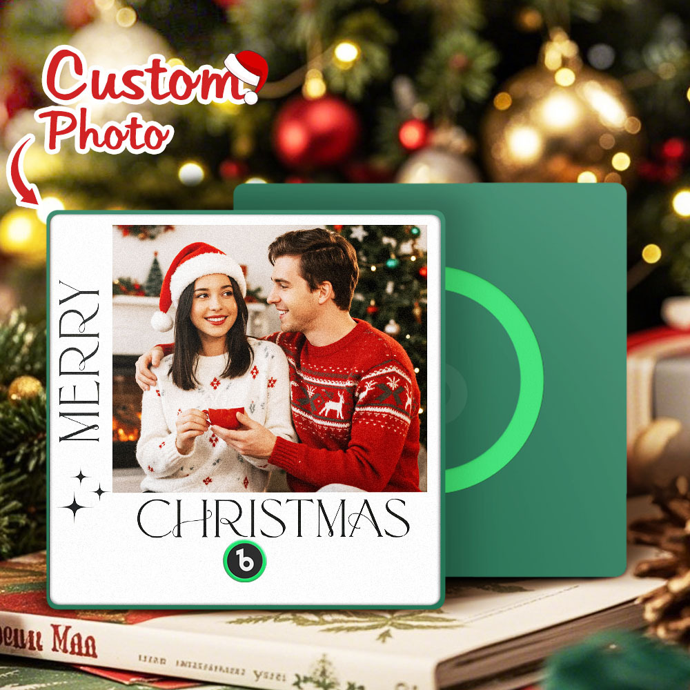 Custom Christmas Themed Music Fridge Magnets With White Frame And Custom Couple Photo For Her