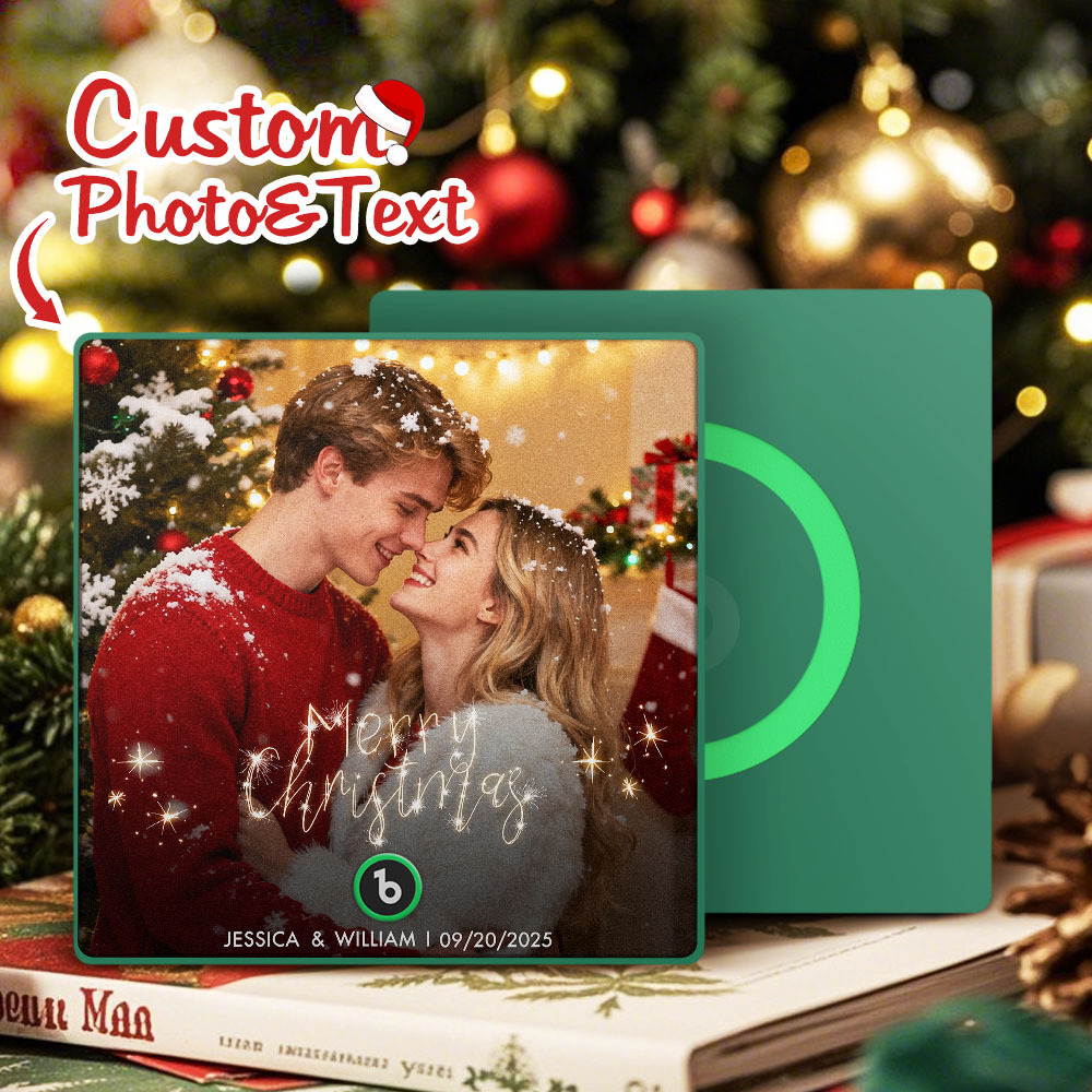 Custom Christmas Themed Music Fridge Magnets With Couple Photos Engravings And Dates For Her