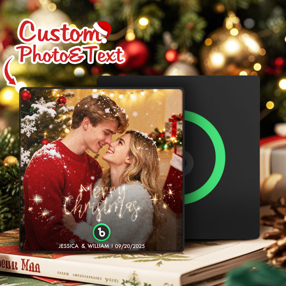 Custom Christmas Themed Music Fridge Magnets With Couple Photos Engravings And Dates For Her
